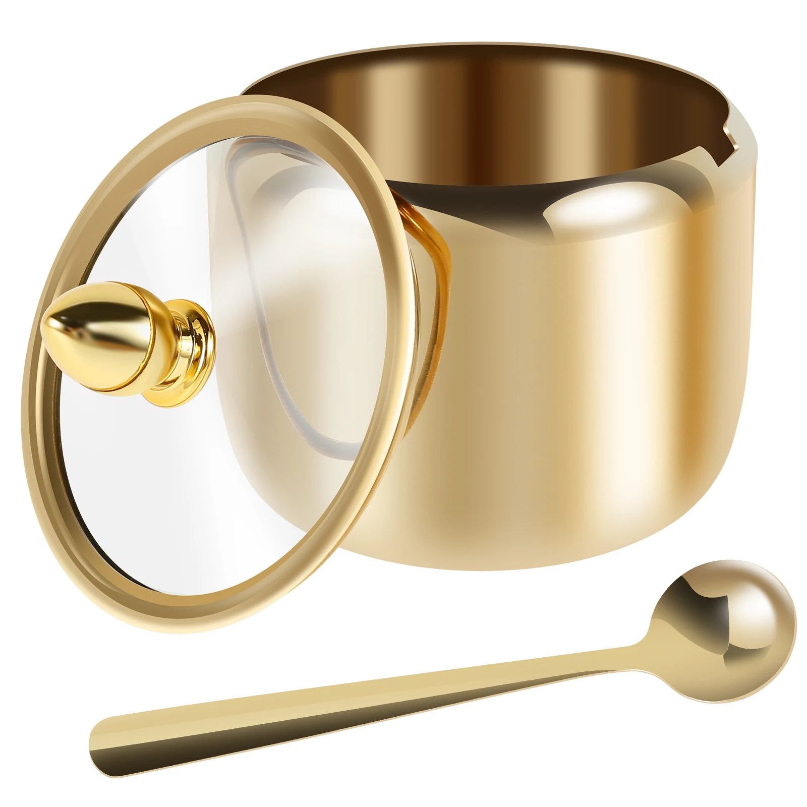 Stainless Steel Sugar Jar with Glass Lid and Spoon