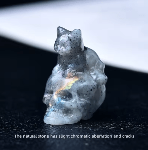 CUPIDCRYSTAL Hand-Carved Crystal Skull Cat Figurine