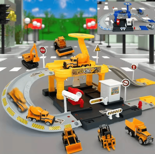 Interactive City Car Track Set with Parking Lot Road Play System