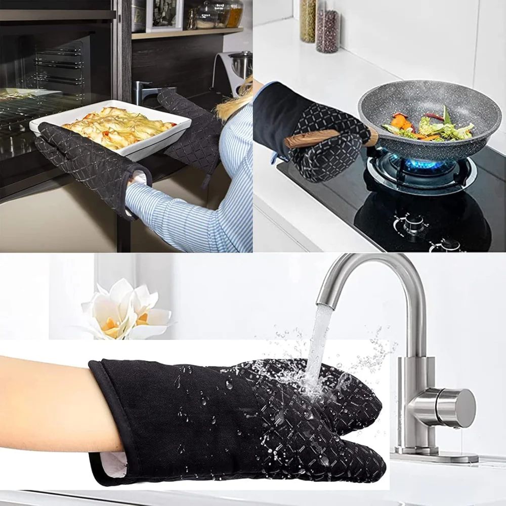 500°F Heat Resistant Oven Mitts & Pot Holders Set – Non-Slip Silicone Oven Gloves, 4-Piece Kitchen Safety Kit
