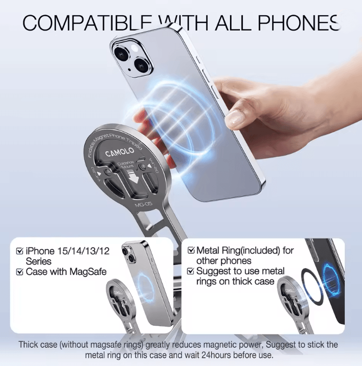 Magnetic Magsafe Phone Tripod with Cold Shoe Mount