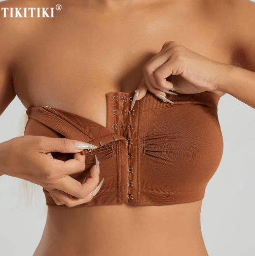Plus Size Strapless Front Closure Bandeau Bra – Seamless Wireless Non Slip Tube Top