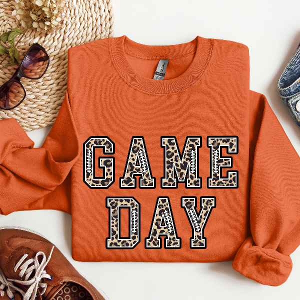 Leopard Game Day Sweatshirt Football Season Fall Crewneck Unisex Cozy Fan Wear