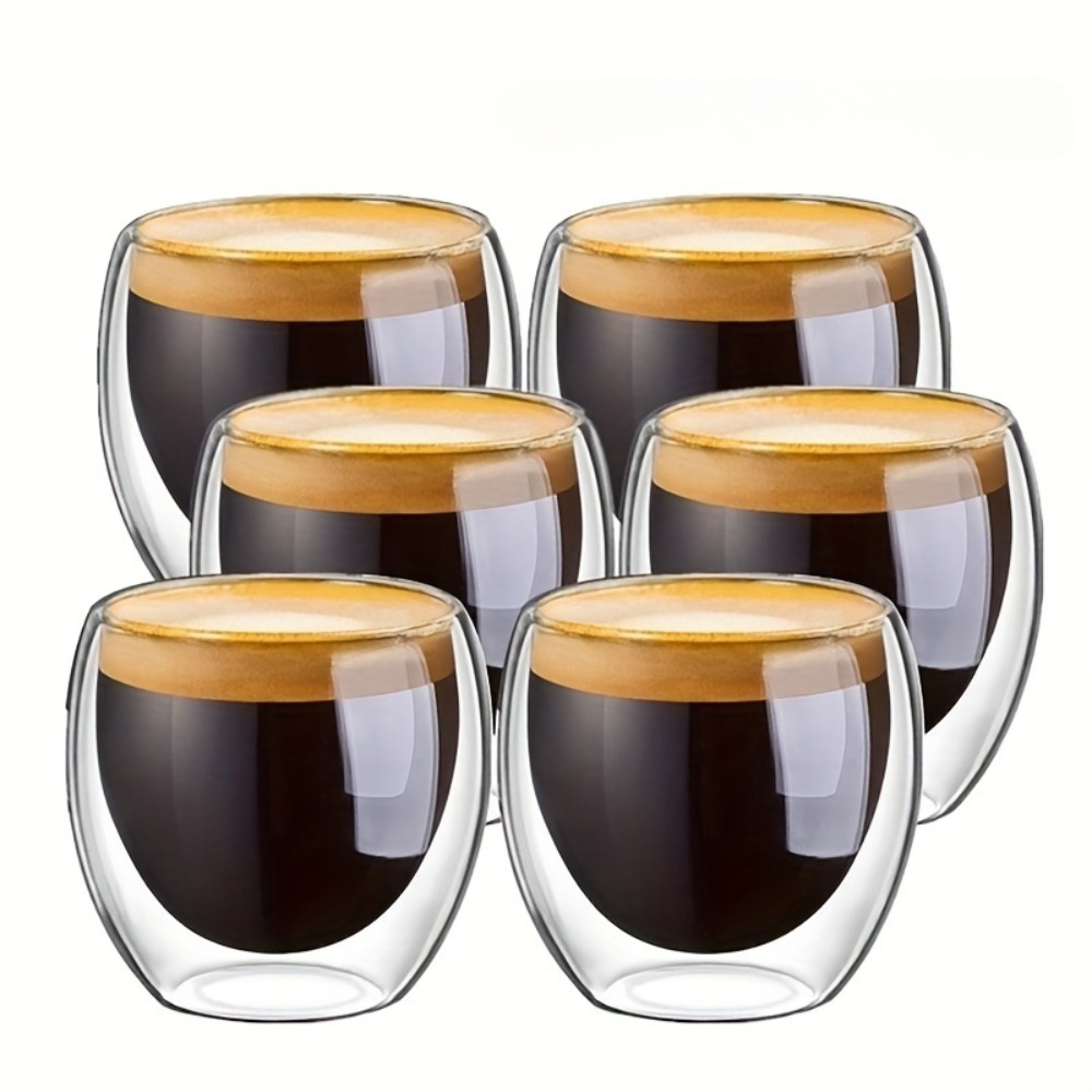 Clear Glass Double-Wall Insulated Espresso Cups Perfect for Tea Coffee Latte Milk Cafe Restaurant Use