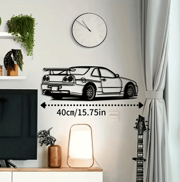 Modern R Model Metal Car Wall Art – Sleek Automotive Decor for Home & Office