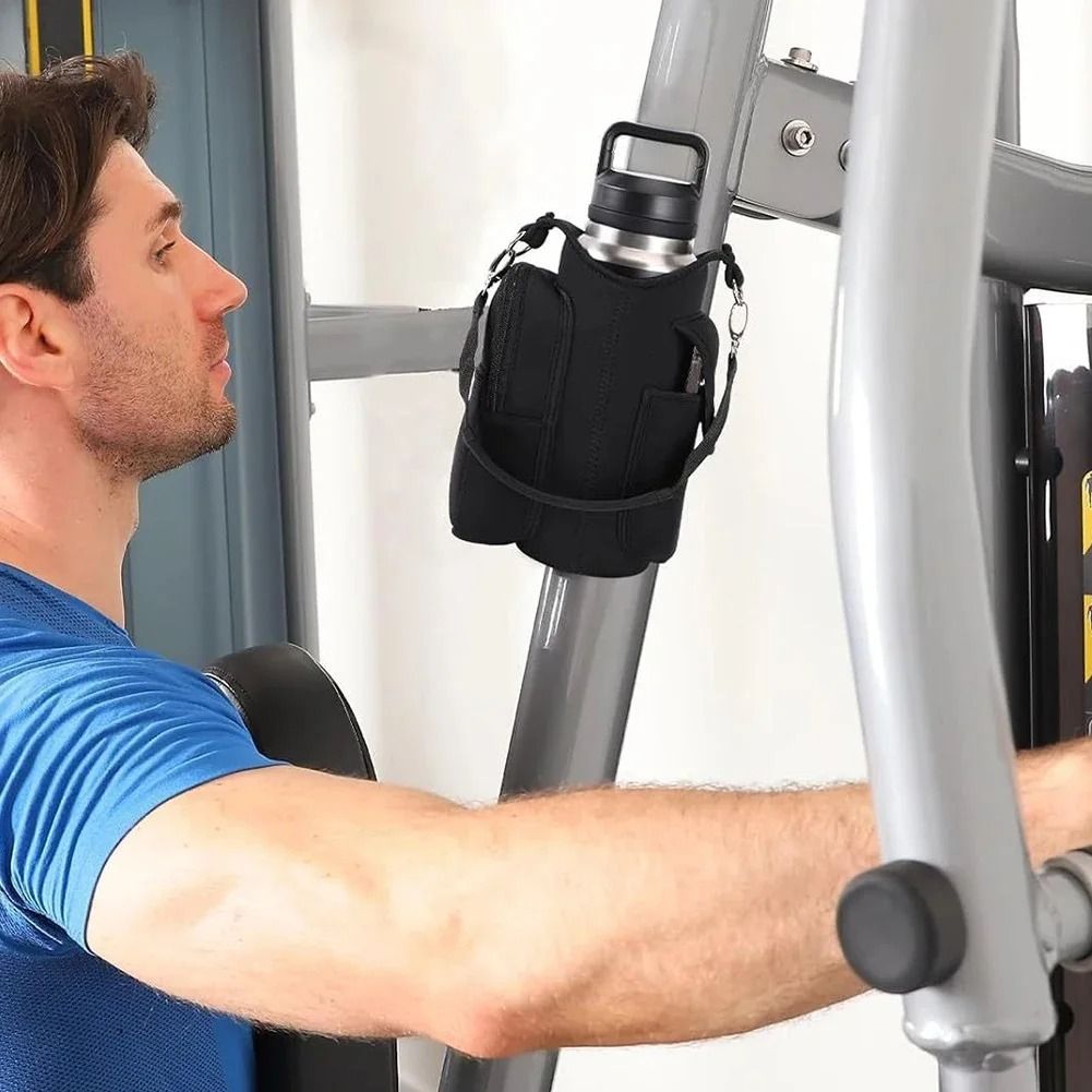 Magnetic Water Bottle Holder with Phone Pocket and Shoulder Strap