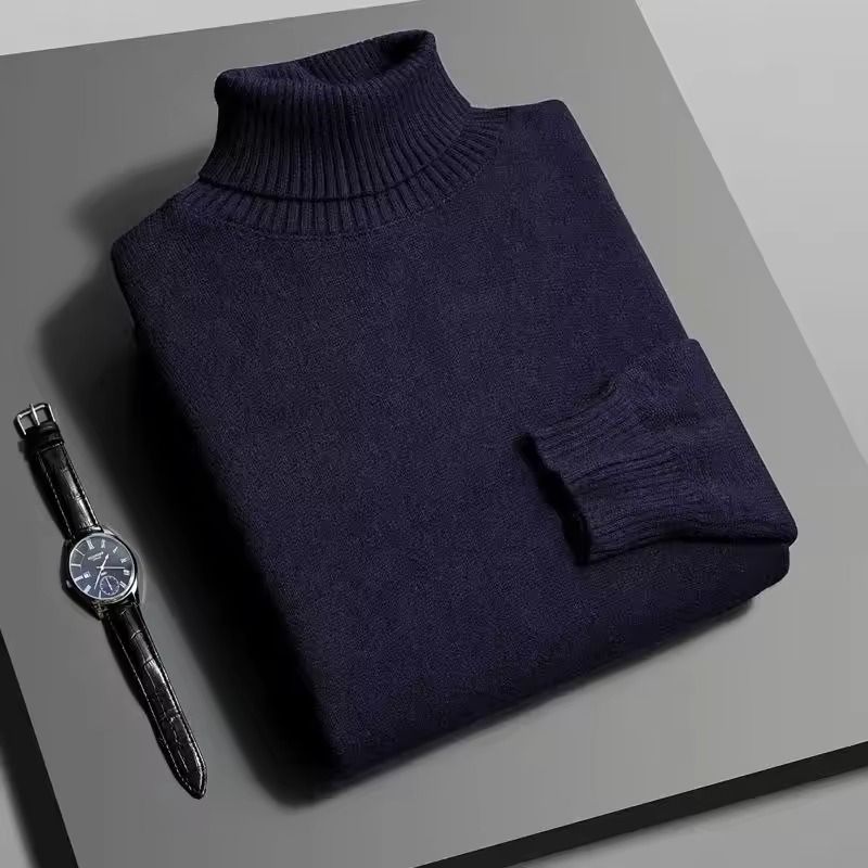 Mens Slim Fit Knitted Turtleneck Sweater with Long Sleeves and Anti-Pilling Fabric