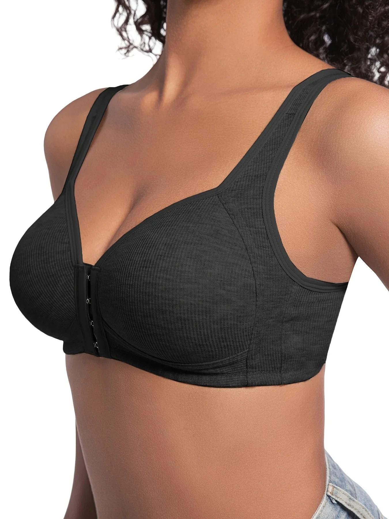 Womens Front Closure Wire-Free Full Coverage Bra for All-Day Comfort