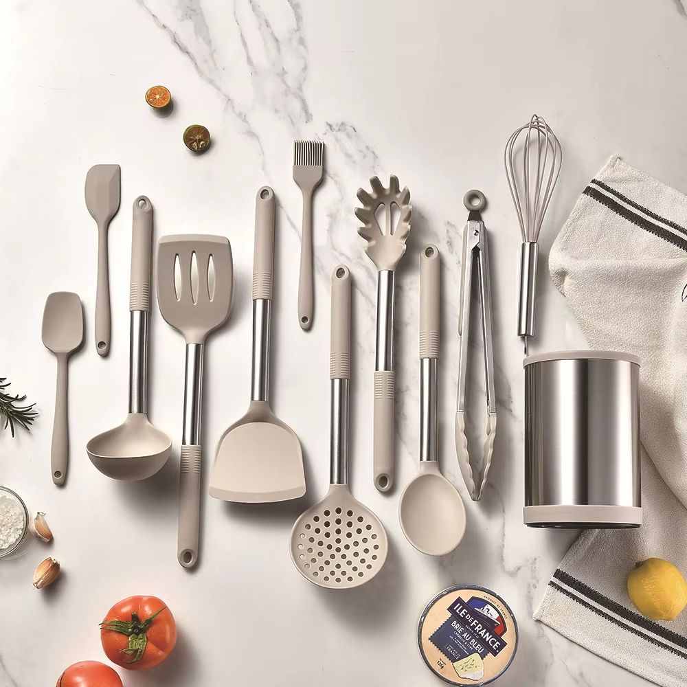 12-Piece 360° Rotating Base Silicone Kitchen Utensil Set Heat-Resistant Non-Toxic Cooking and Baking Tools