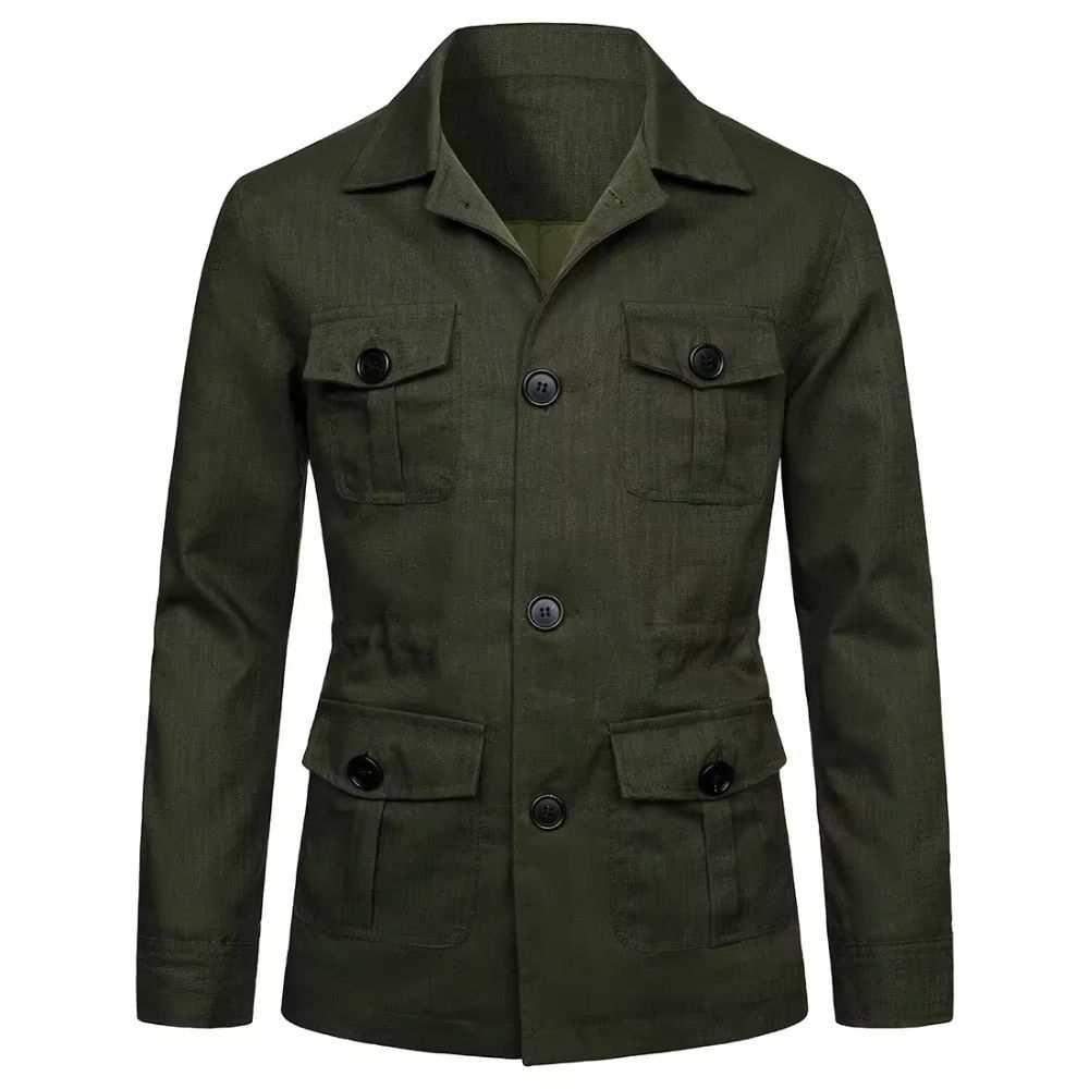 Retro Men's Linen Safari Jacket – Classic British Style Safari Jacket with Multi-Pocket Utility Design
