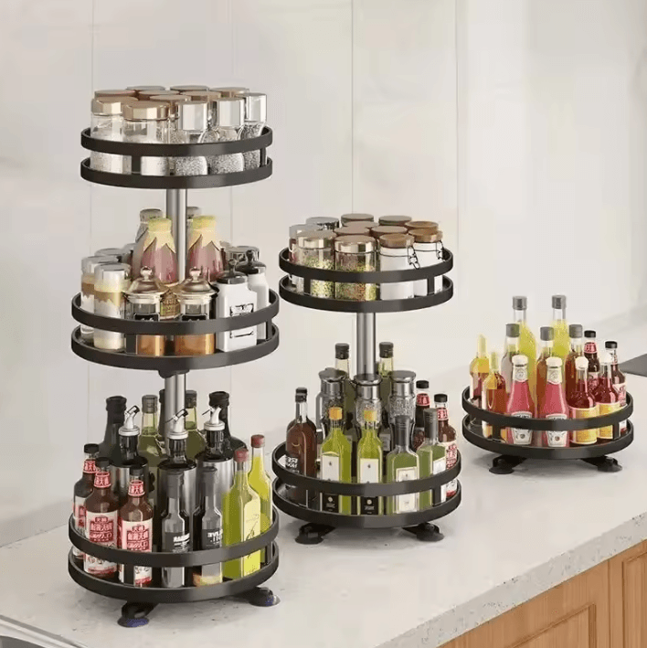 360 Rotating Kitchen Storage Rack – Multifunction Spice Organizer Turntable