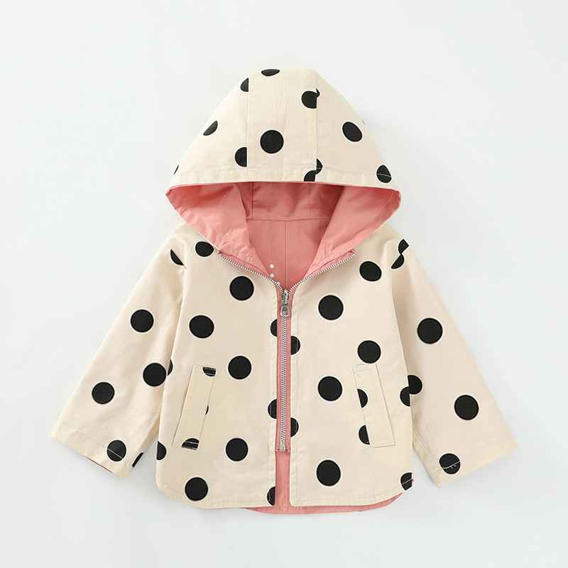 Kids Hooded Clothing Spring Autumn Boys Polka Dot Trench Coat, Children Jackets Girls Double Sided Outerwear Toddler
