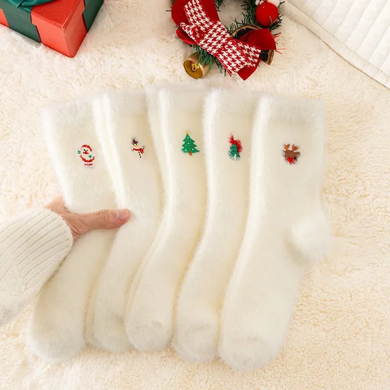 Womens Thickened Mink Fur Socks 5-Pair Set Warm Plush Home Sleepwear
