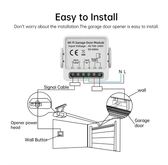 WG01 Smart Garage Door Opener Controller Tuya WIFI with App and Voice Control