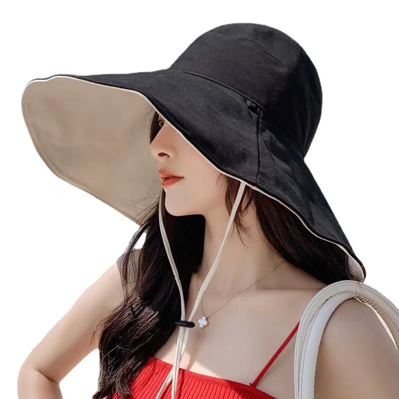 Anti-UV Protection Hiking Fisherman Cap, Wide Brim Sun Hat Women, Foldable Solid Beach Hat, Double Sided Sun Hat