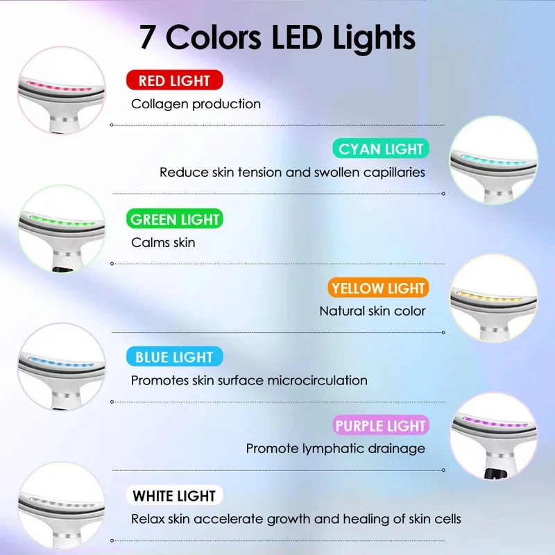 Portable LED Light Therapy Face Neck Massager Adjustable Vibration Anti Wrinkle Skin Tightening & Lifting
