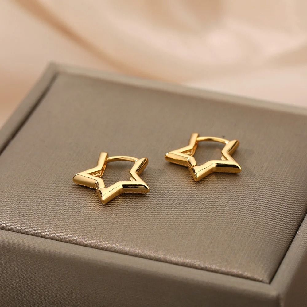 Stainless Steel Star Hoop Earrings