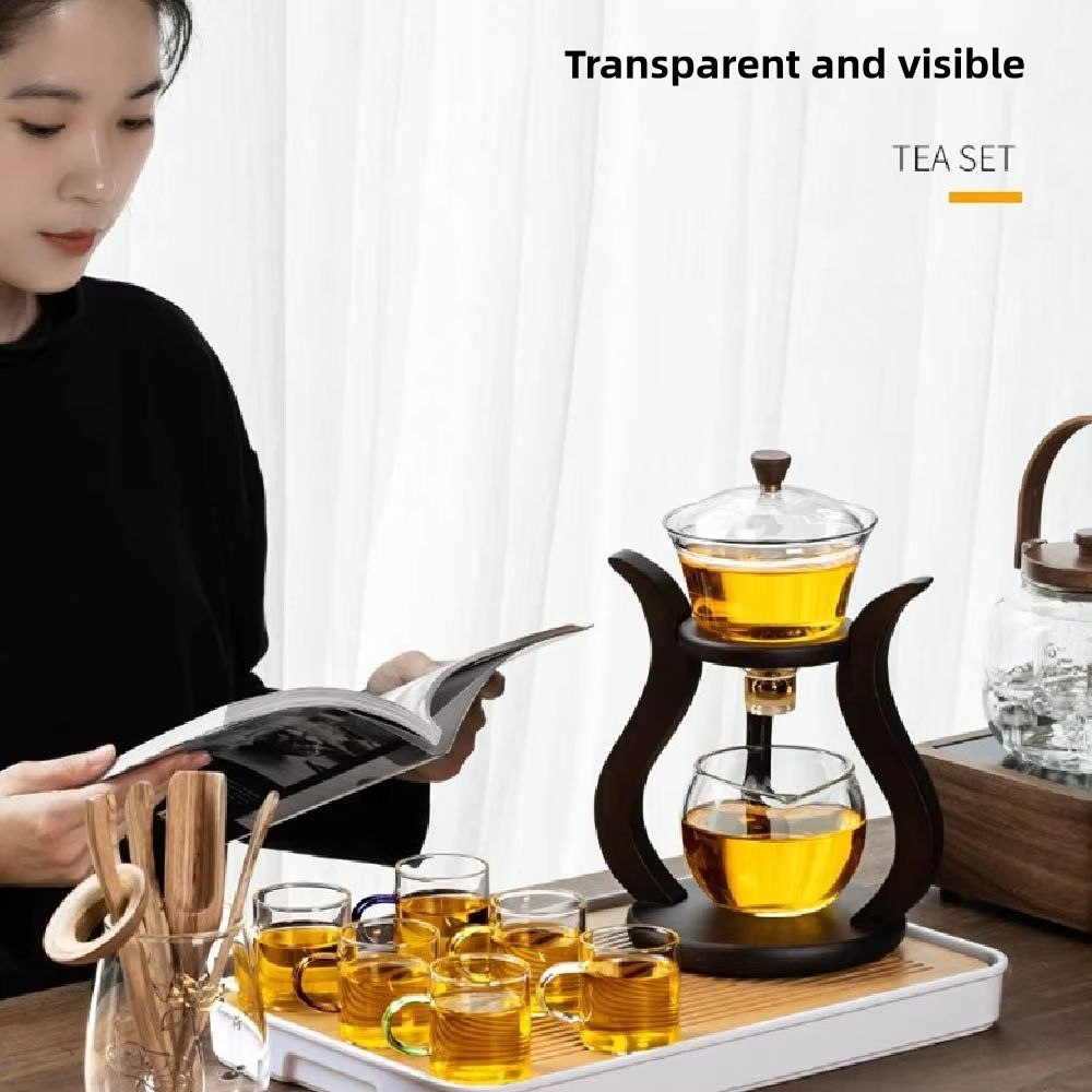 Lazy Kung Fu Magnetic Drip Teapot Set – Heat-Resistant Glass Semi-Automatic Tea Set