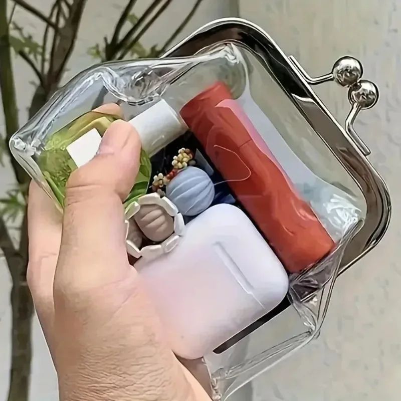 Transparent PVC Coin Purse & Mini Makeup Bag - Travel Storage Pouch for Change, Earbuds, Lipstick, Hasp Closure