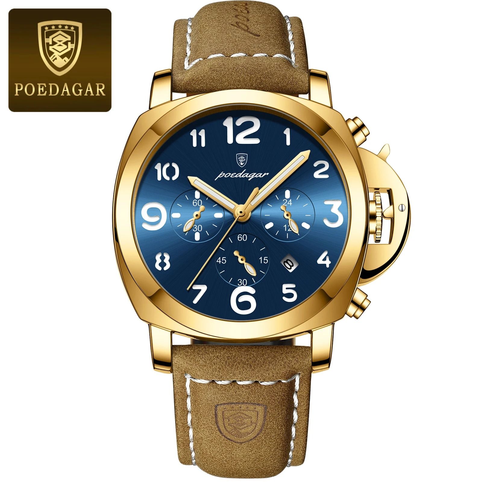 Luxury Military Waterproof Watch with Luminous Leather Strap Quartz Movement