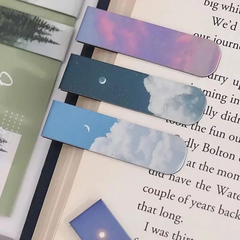 Fantasy Landscape Magnetic Bookmark Set – 2pcs Kawaii Book Clips & Page Holders for School & Office