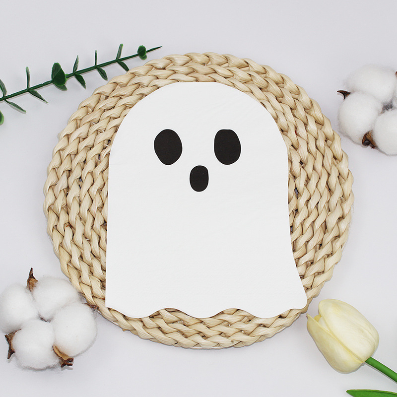 Halloween Ghost Pattern Printed Tissue, Holiday Themed Party Napkins, Disposable Three-Layer Square Napkins for Family