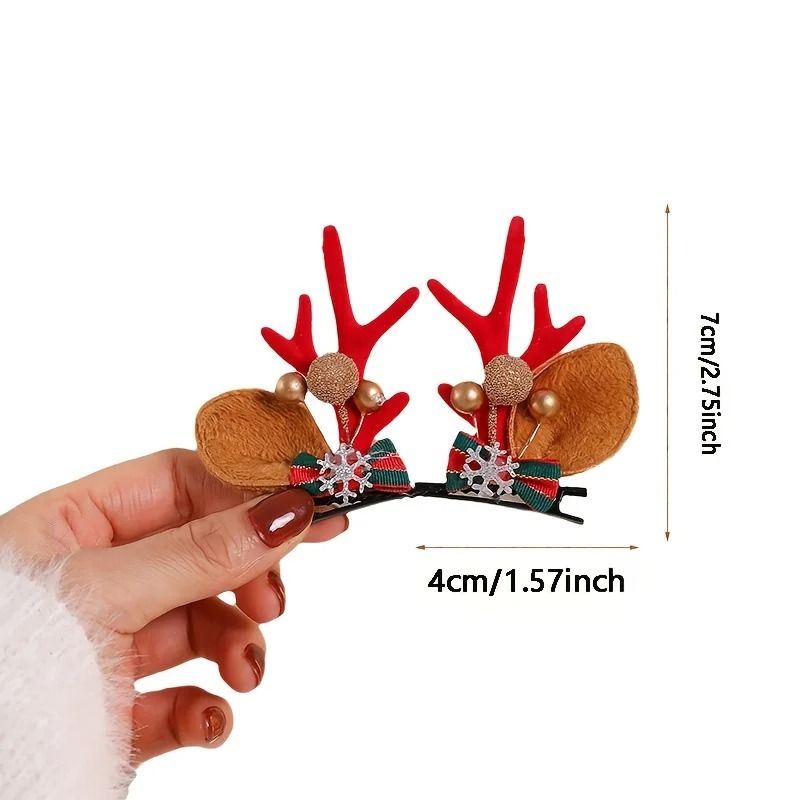 Christmas Deer Antler Hair Clips Set With Santa Hat And Reindeer Style