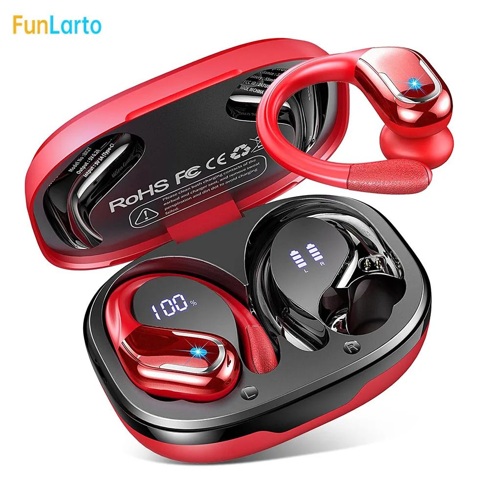 Bluetooth 5.3 Wireless Sport Earbuds with Earhooks and ENC Noise Canceling Mic