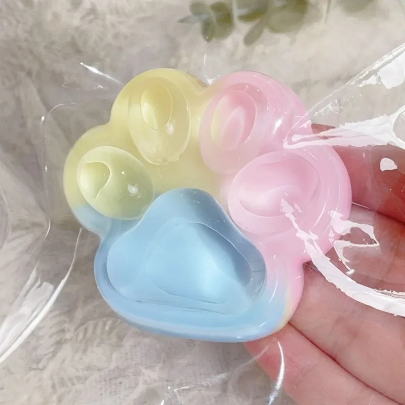 Cute Rainbow Cat Paw Soft Pinch Stress Relief Toy Slow Rebound Three Color Cat Paw Gift