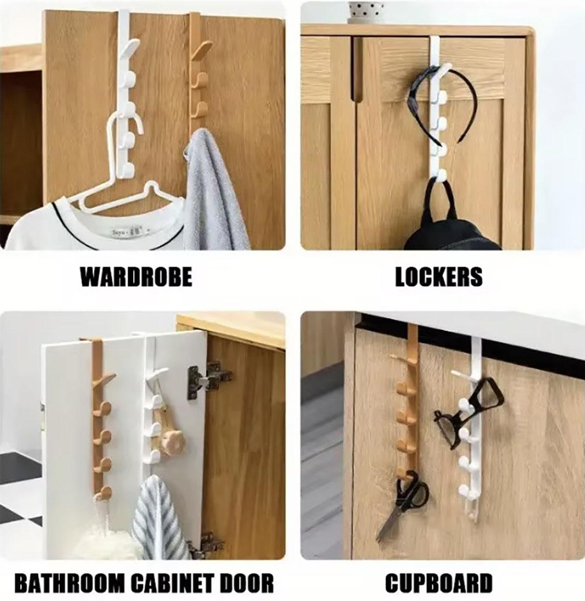 Bedroom Door Hanger Clothes Rack Over The Door Storage, Purse Holder for Bags, Plastic Home Organizer Rails