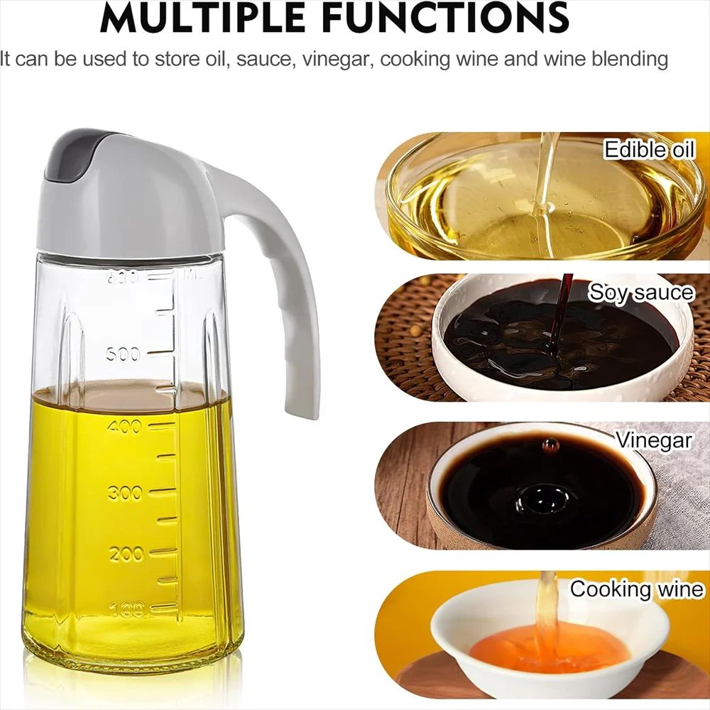 Auto Flip Glass Olive Oil Dispenser Bottle 630ml – Leakproof One-Hand Pour Oil & Vinegar Dispenser