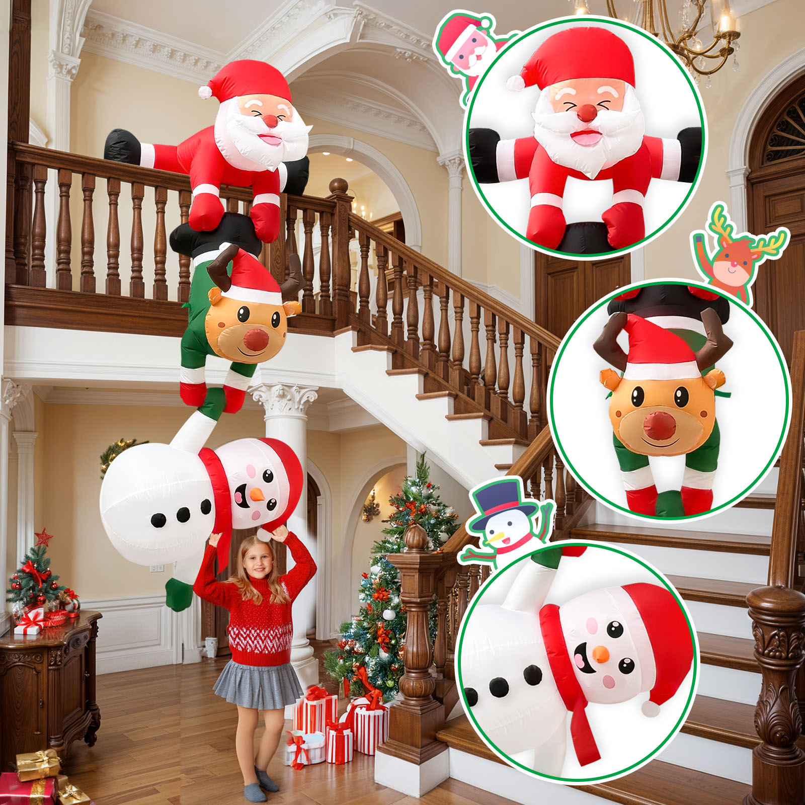 Christmas Inflatables Decor, Climbing Santa Claus Xmas Decor for Beam Roof Tree, Indoor Party Holiday Decoration