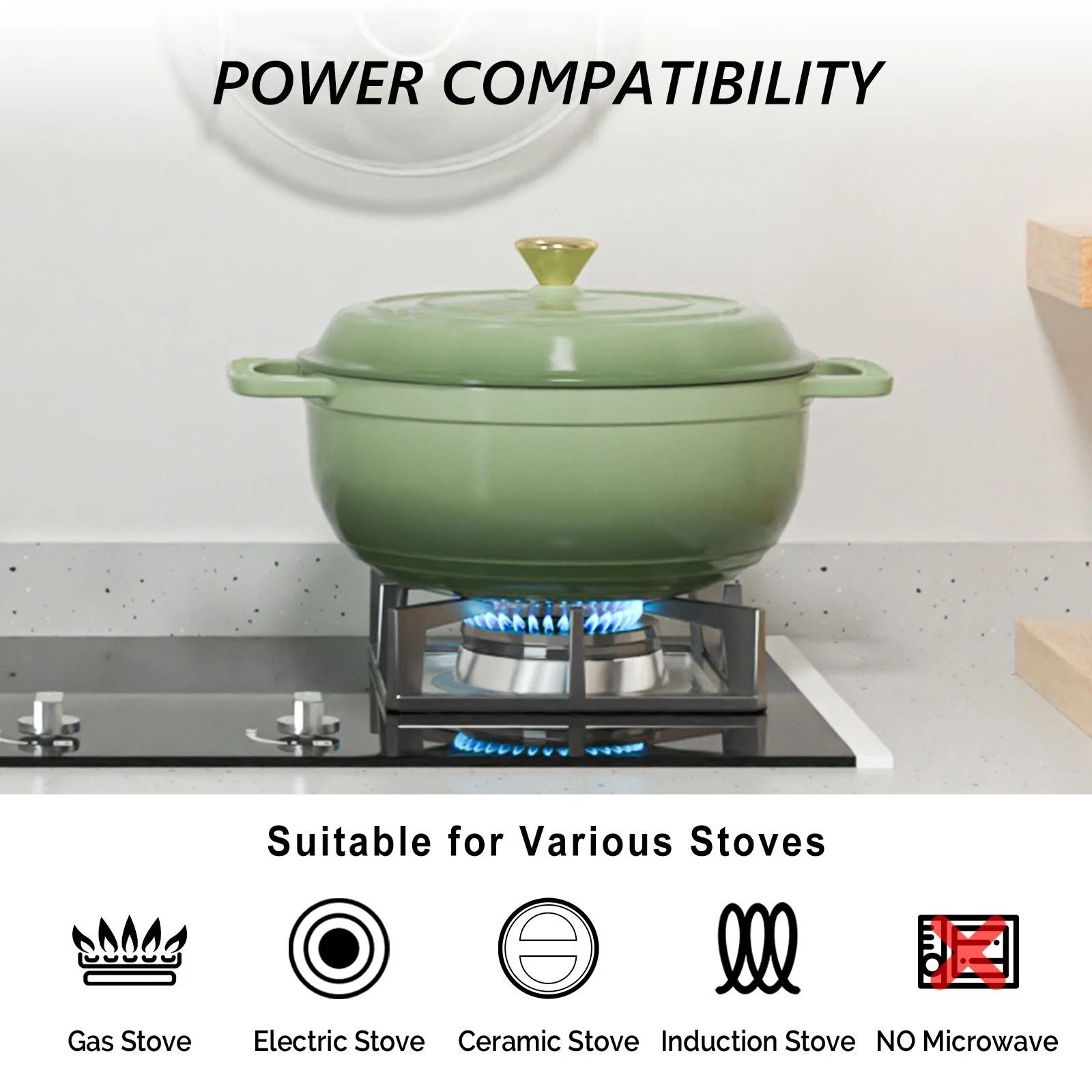Enameled Cast Iron Dutch Oven, 6QT Multi-Purpose, Grill & Induction Compatible