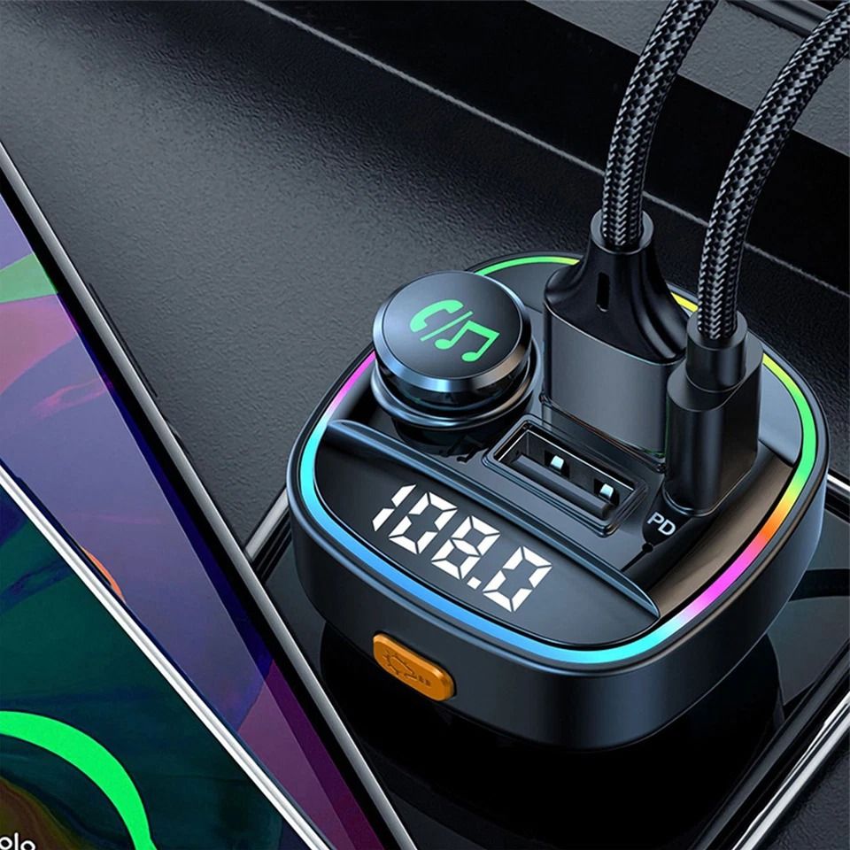 Bluetooth Car FM Transmitter Adapter with USB PD Charger & AUX Hands-Free for Smooth Audio Streaming