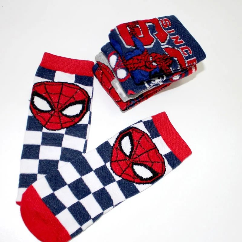 Kids Spiderman Cartoon Socks Soft Breathable Mid Tube Socks 5 Pair Set