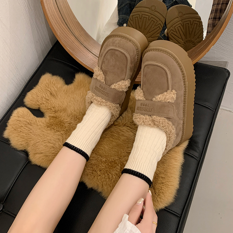 Warm Lamb Wool Winter Boots for Women Non Slip Thick Bottom Ankle Snow Boots Cotton Padded Flat Thicken Plush Shoes
