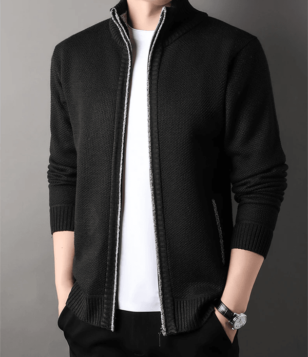 Mens Stand Collar Knit Cardigan Sweater Jacket