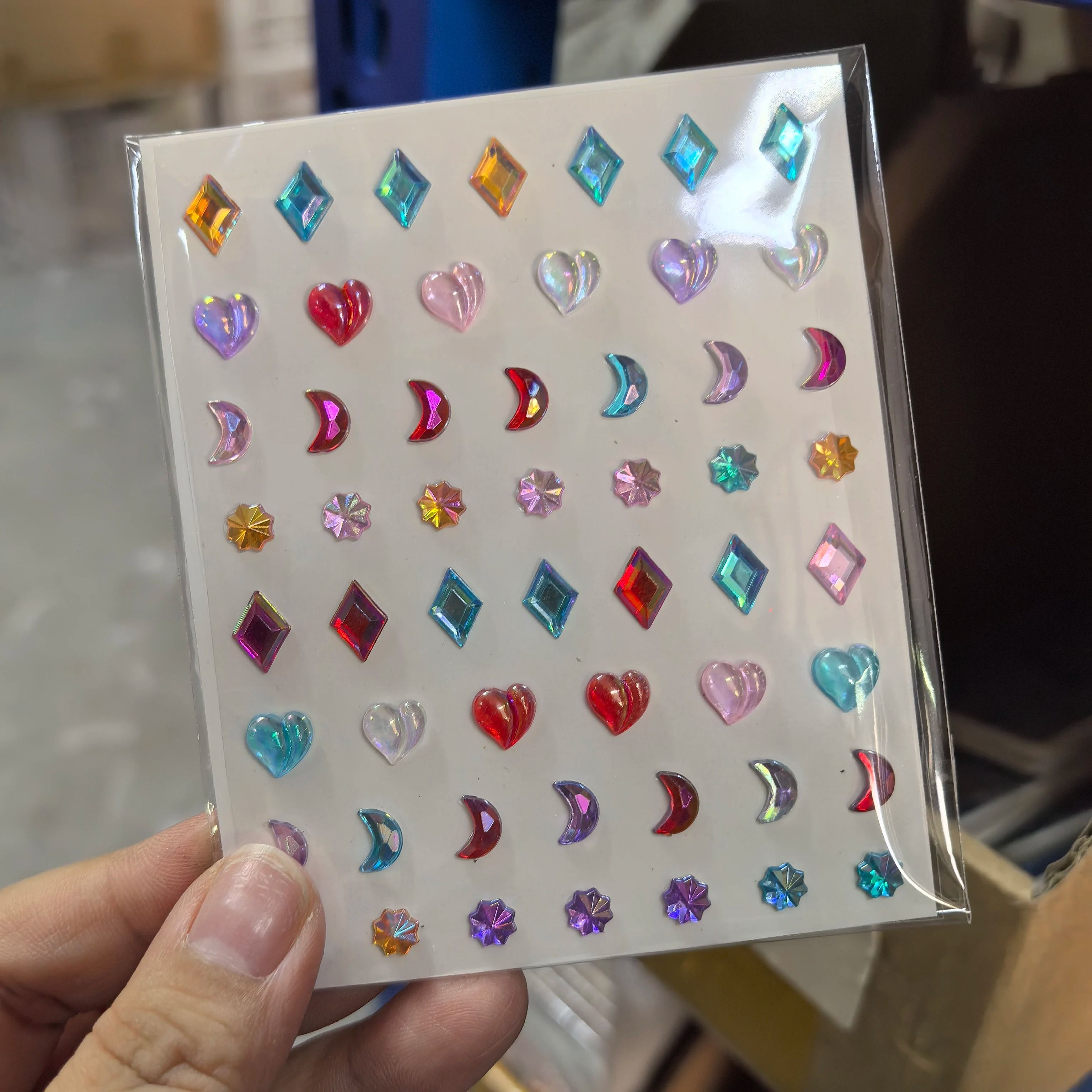 StarGlow Face Gem Stickers Laser Sparkle Rhinestone Face Stickers Stars Heart Moon Makeup Gems