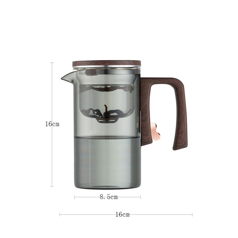 New Tea Pot with Magnetic Switch, Glass, Wood Handle, Tea Separation