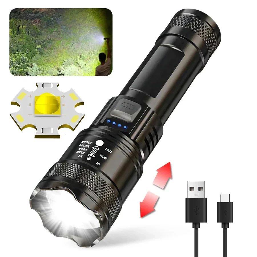 PowerBeam 2000LM Tactical Flashlight – Rechargeable LED Flashlight with Zoom & Display