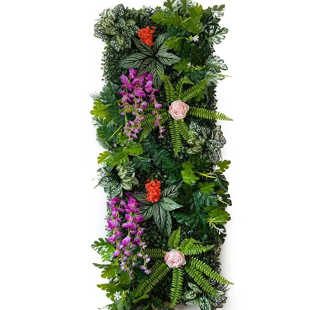 Artificial Meadow Flower Wall – 16x47 in Lush Green Grass Panel – Floral Backdrop for Wedding, Window & Garden Decor