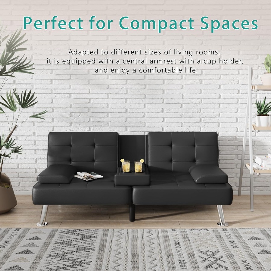 Space-Saving Modern Futon Sofa Bed with Convertible Recliner Design, Ideal Living Room Solution