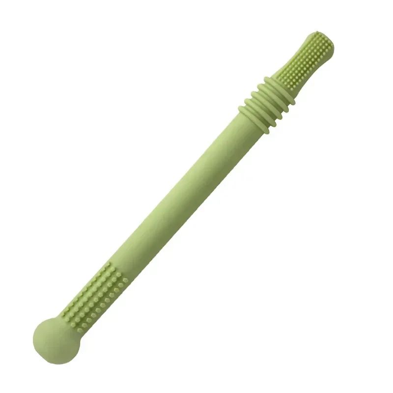Silicone Baby Teether Straw Toy – Safe Chewable Molar Teething Toy with Easy-Grip Handle