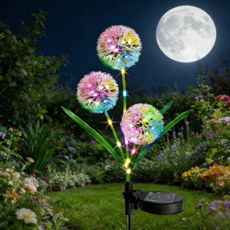 Solar Powered Scallion Balls Shaped Outdoor Ground Mounted Light, Waterproof Courtyard Garden Landscape Decor
