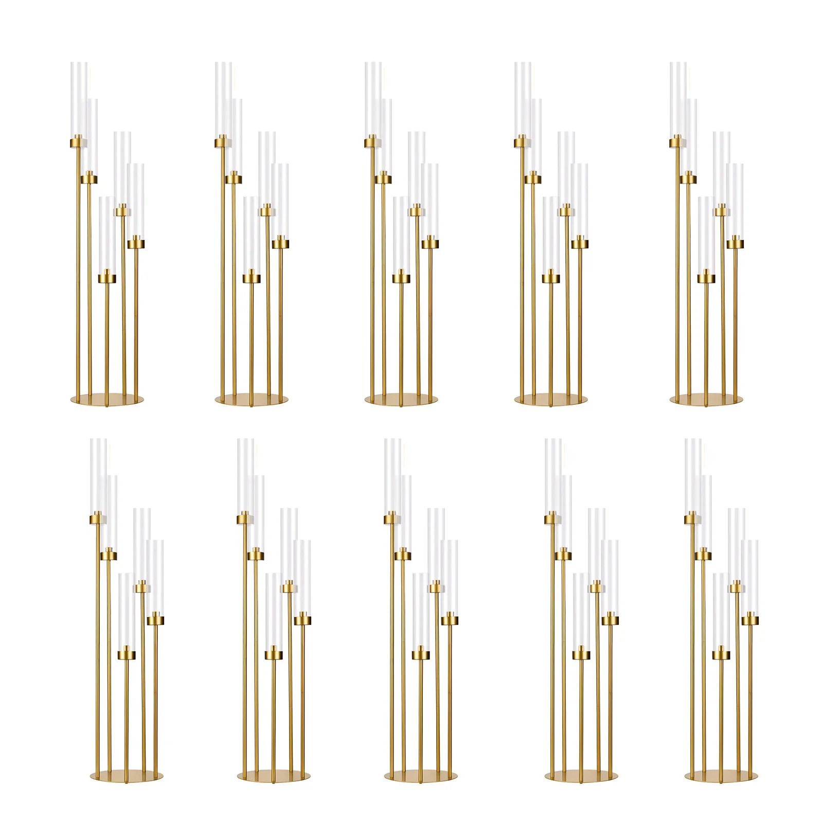 5-Arm Gold Tall Floor Candelabra with Acrylic Shades