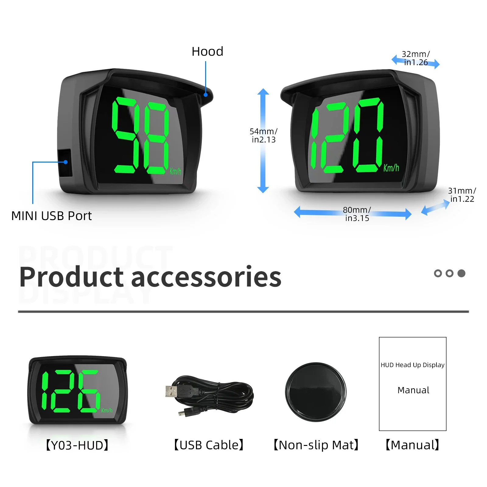 Universal Car GPS HUD Speedometer Digital Big Font KMH Over Speed Reminder Plug and Play.