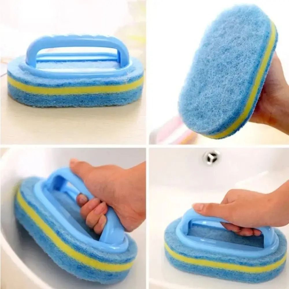 Thickened Cleaning Brush with Handle Kitchen and Bathroom Sponge Scrubber