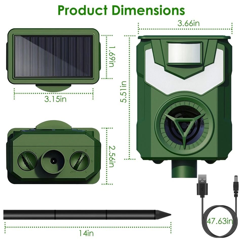 Ultrasonic Dog Repellent, Solar-Powered Motion-Activated Animal Chaser with Flame Light, Waterproof for Outdoor Use