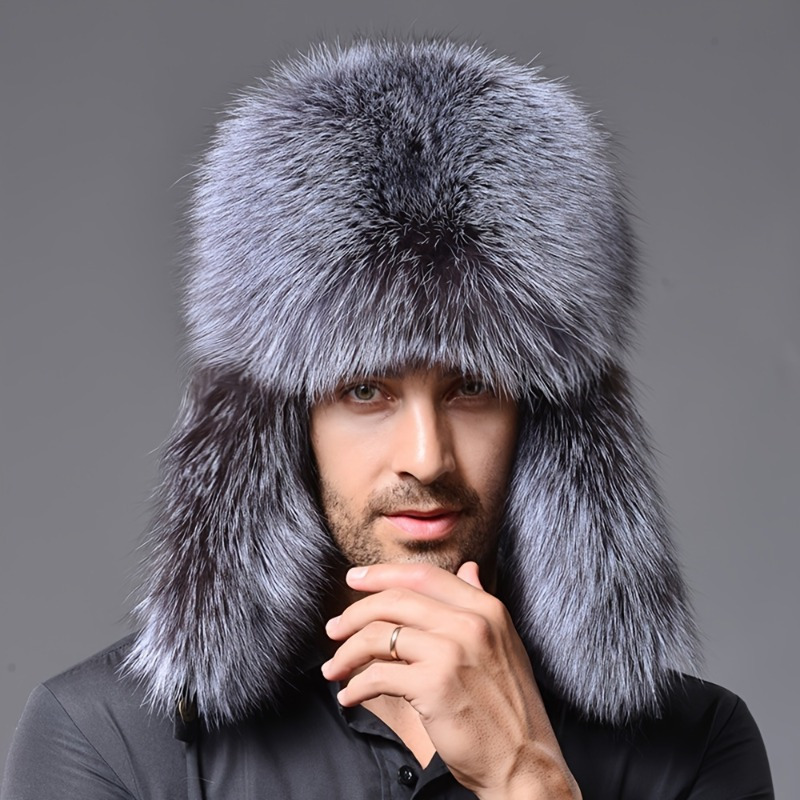 Warm Hat, Faux Fur Men's Bomber Cap, Thickened Winter Hat
