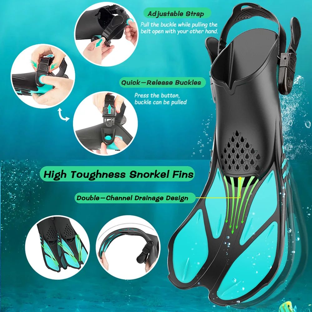 Adjustable Snorkel Fins Adult – Short Silicone Open Heel Swim Flippers for Scuba Diving Travel